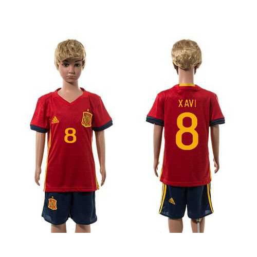 Spain #8 Xavi Red Home Kid Soccer Country Jersey Spain #8 Xavi Red Home Kid Soccer Country Jersey