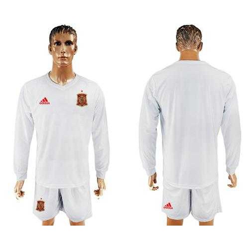 Spain Blank White Away Long Sleeves Soccer Country Jersey Spain Blank White Away Long Sleeves Soccer Country Jersey