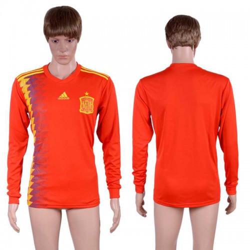 Spain Home 2018 FIFA World Cup Long Sleeve Thailand Soccer Jersey Spain Home 2018 FIFA World Cup Long Sleeve Thailand Soccer Jersey